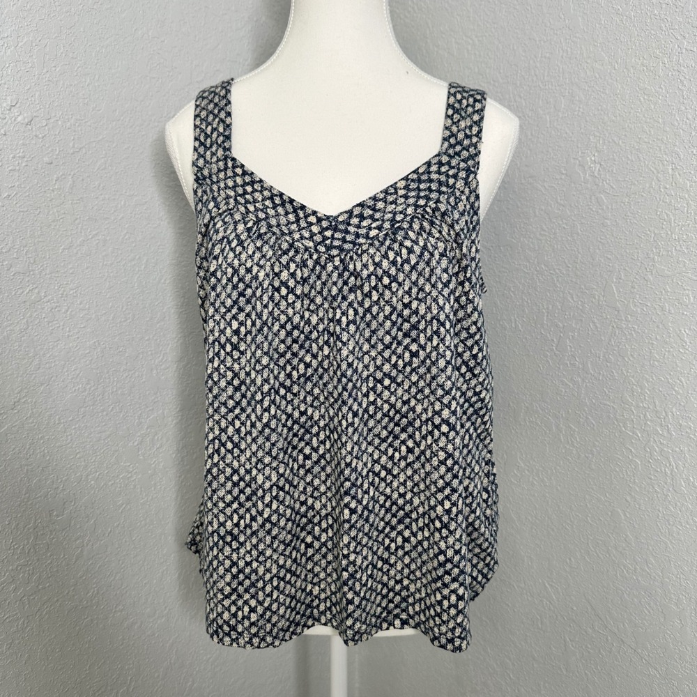 Sleeveless Navy and White Printed Tank Top